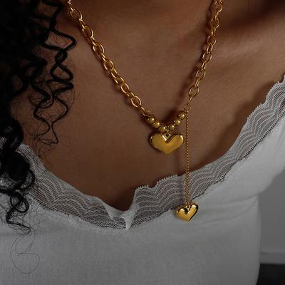 316L Stainless Steel Heart Pendant Necklace For Women 18K Gold Plated No Tarnish Women's Hip Hop Rock Style Thick Necklaces