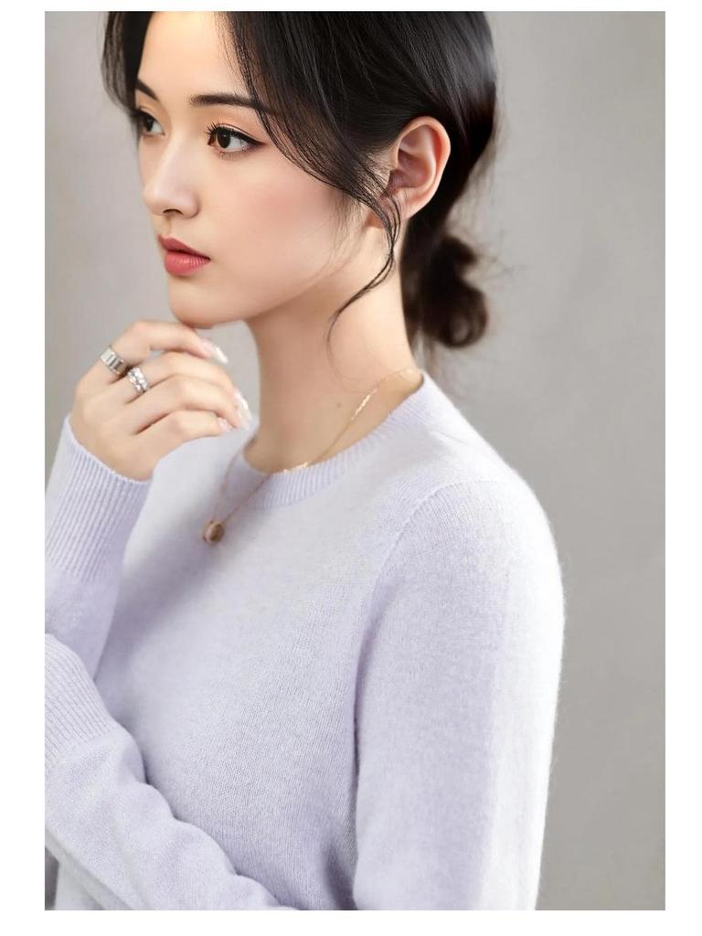 Women's Round Neck Cashmere Sweater: Autumn & Winter Versatile Long Sleeve Knit Top, Solid Color Fashion Basic.