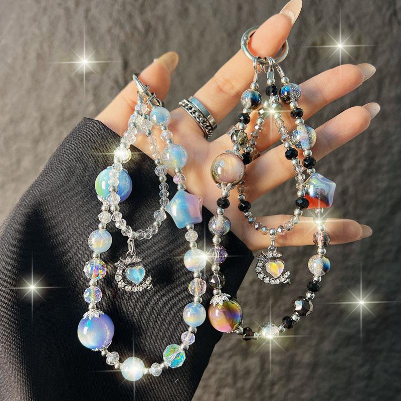 Exquisite Gradient Star Phone Chain Crystal Double Chain Heart-Piercing Pendant Wrist Phone Strap Bag Pendant