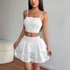2026 Summer High-End Women's Spaghetti Strap Layered Mini Skirt Two-Piece Set