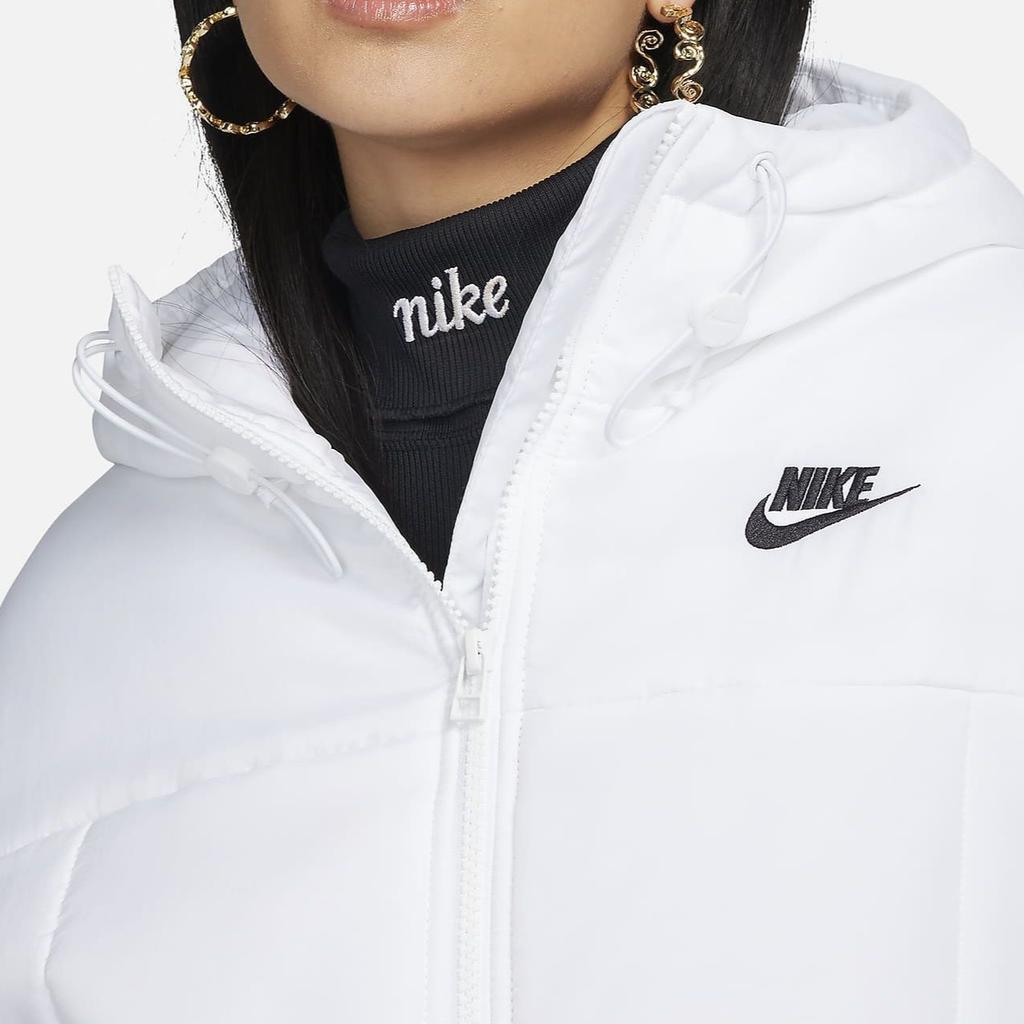 Nike Logo Print Solid Color Hooded Loose Jacket Women Outerwear White FB7673-100