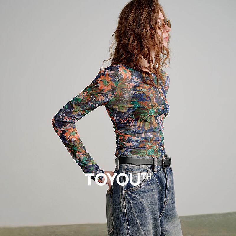 Chuyu Women's Mesh Print Long-Sleeve Top