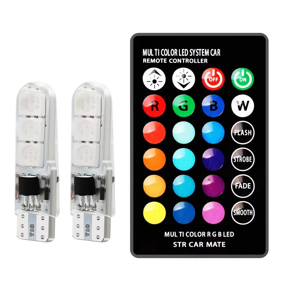 

T10 Silicone RGB LED Bulb W5W 5050 6SMD Remote Control Colorful Car Interior Light for Dome Reading License Plate Wedge Lighting