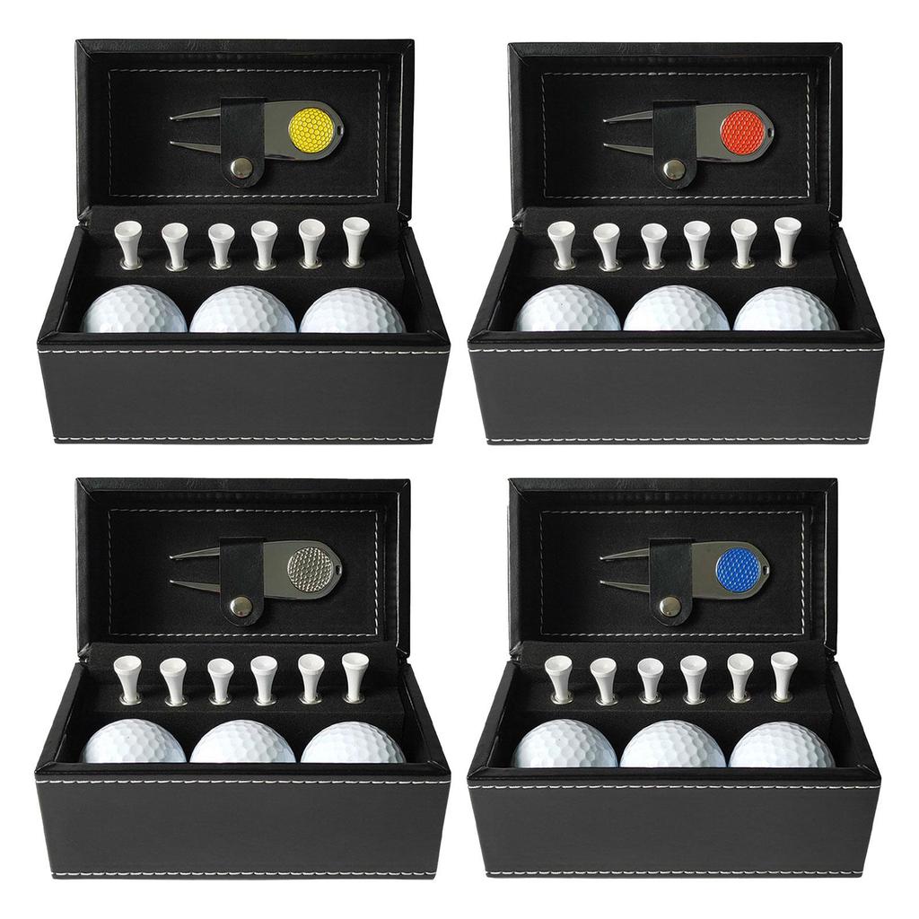 Golf Ball and Tee Gift Set with PU Leather Box Metal Divot Tool Golf Gift for Men for Green Golfers Golf Course Grandpa Dad