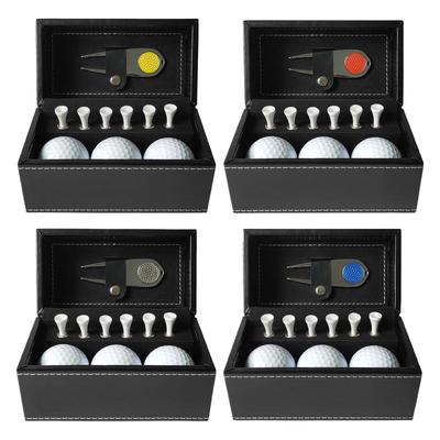 Ensemble Cadeau Balle de Golf et Tees avec Boîte en Cuir PU Outil Marqueur en Métal Cadeau de Golf pour Hommes pour Golfeurs sur le Green Parcours de Golf Papy Papa