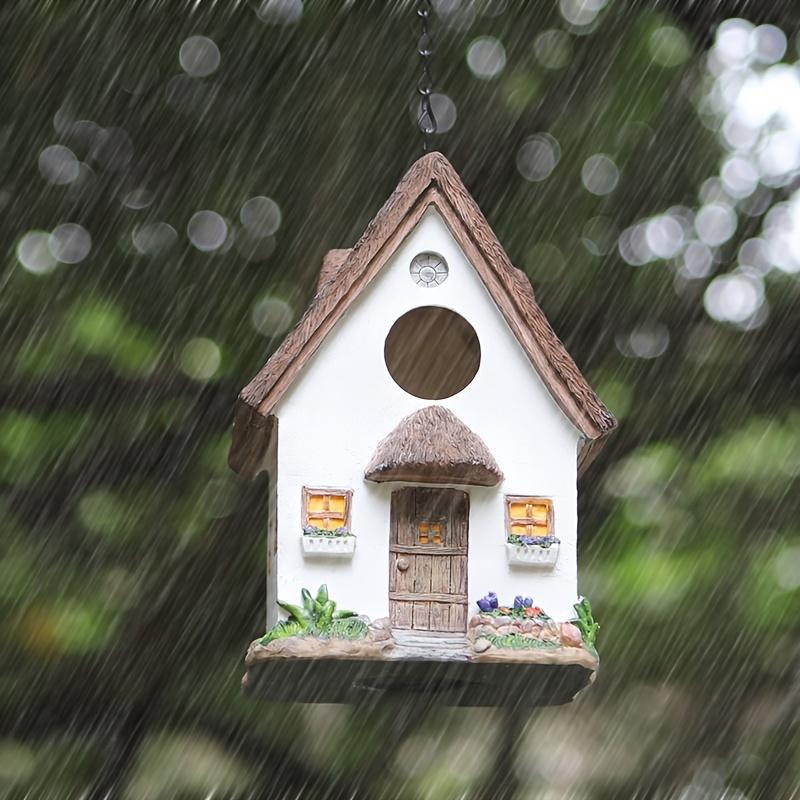 Rustic Hanging Bird House for Outdoor Garden - Handcrafted Wooden Bird Nest with Roof, Weather-Resistant Wild Bird Feeder