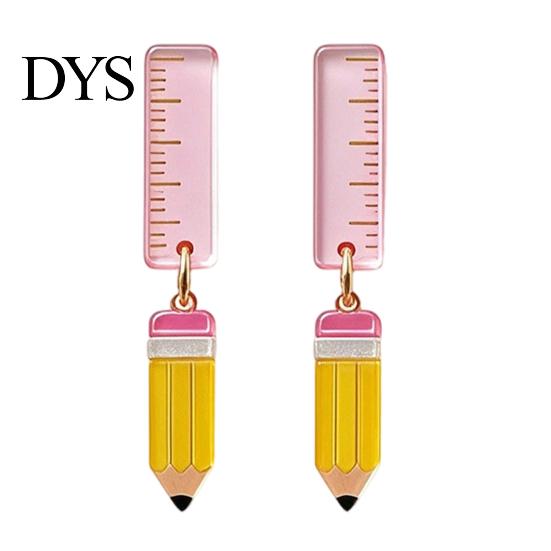 Lightweight Campus Style Earrings 1 Pair Teacher for Women, Cute 2D Acrylic Crayon Pencil Backpack Creative School Theme Dangle Drops Number Alphabet