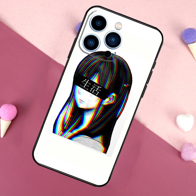 Sad Japanese Aesthetic Art Case For iPhone 16 Pro Max 11 12 13 Mini 14 15 Pro Max 16 Plus XR 16e Phone Back Cover