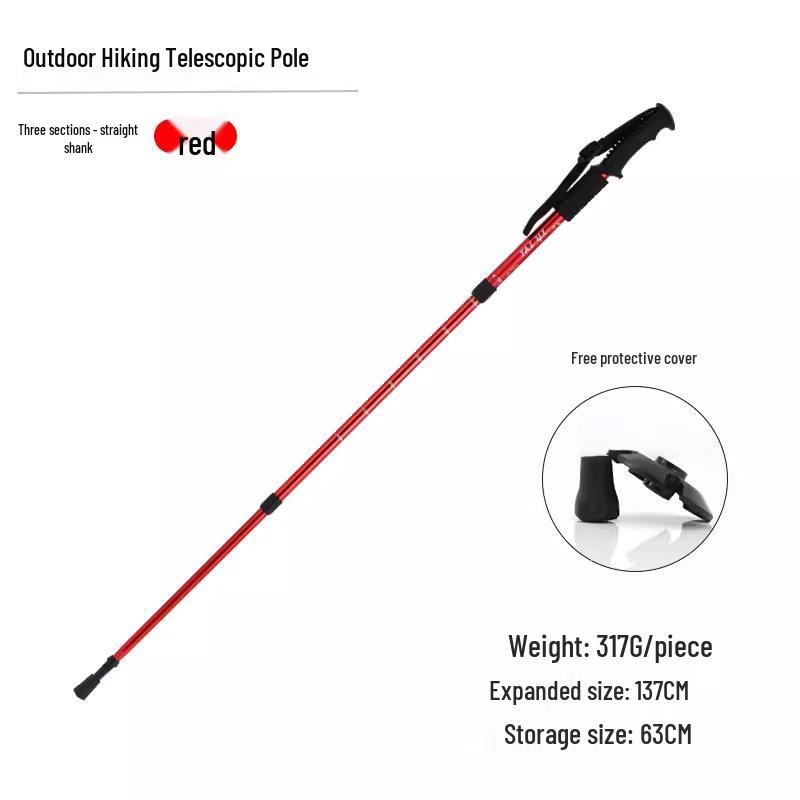 Outdoor Aluminum Trekking Pole/Walking Stick: Straight, T-Grip, Curved, Telescopic Options for Hiking and Skiing.