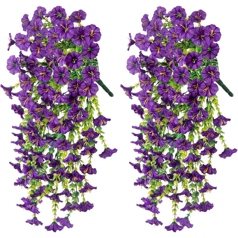 2/4Pcs UV-Resistant Artificial Flowers Morning Glory Eucalyptus Hanging Flower Plants Wedding Home Outdoor Garden Decoration