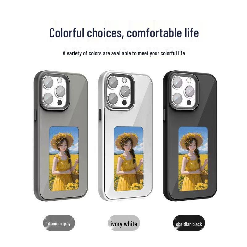 

NFC-enabled Multicolor DIY E-ink Phone Case with AI Screen Mirroring for iPhone 13-16 Pro 13 серый