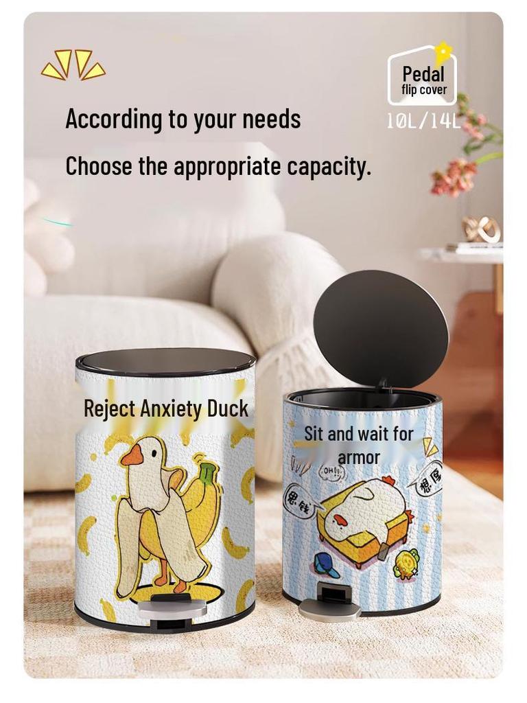 He Mu Cheng Double Layer Cartoon Stainless Steel Trash Can with Foot Pedal - Living Room & Kitchen