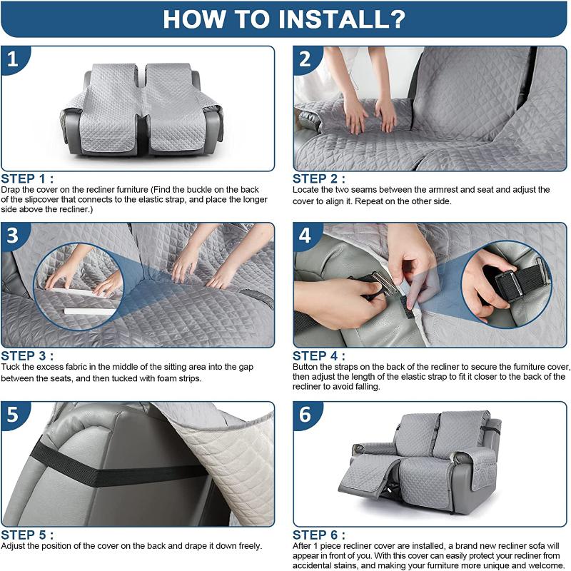 2 Seat Non-Slip Recliner Chair Cover Sofa Slipcover Reversible Pet Cover Protector Couch Cover