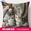 Home Decor Cute Cats And Flowers Pillow Covers Pattern Cushion Cover Suitable For Sofa Bedroom Car Pillow Cover