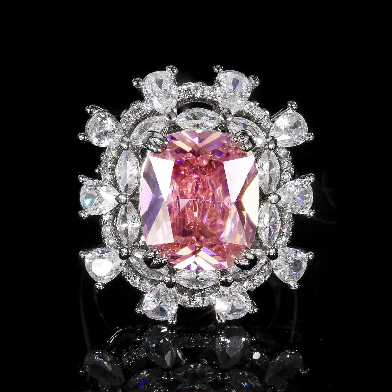 Jewelry Luxury Color Treasure Inlaid Paraiba Green Pink Zircon Ring Women'S Jewelry