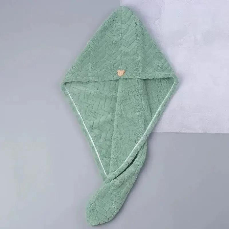 Wheat Ears Dry Hair Cap Coral Velvet Cute Bear Buckle Soft And Comfortable Simple Water-Absorbent Quick-Dry Shower Cap