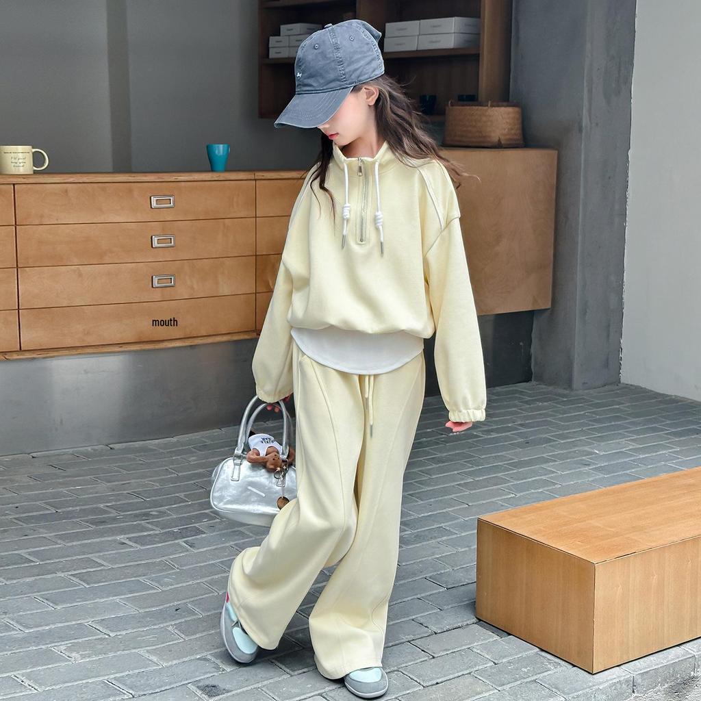 Girls' Autumn 2025 Korean Style Two-Piece Sweatshirt & Pants Set