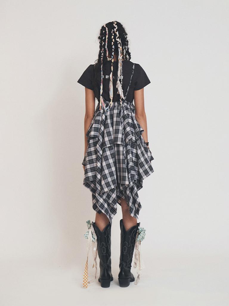As If Cali Gypsy Check Unbalance Dress Black