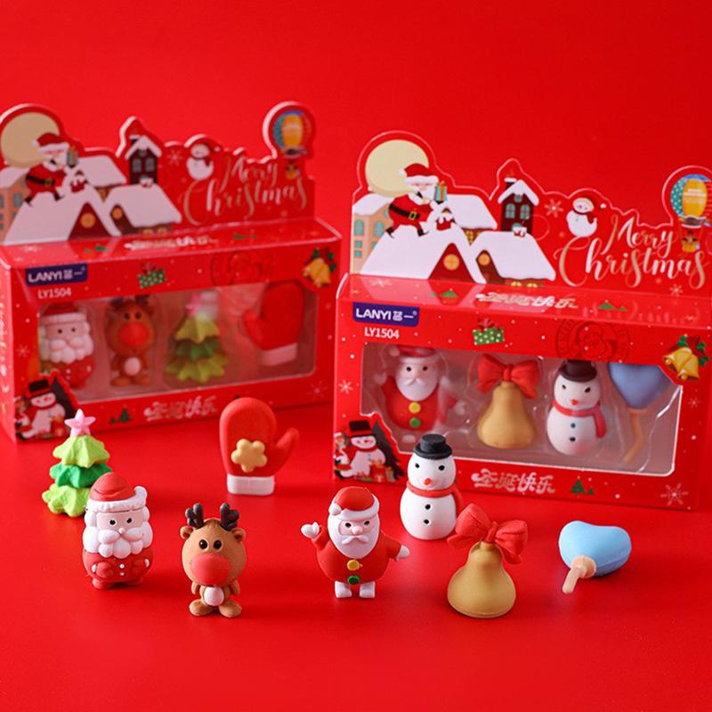 Christmas Erasers Gift Set Students Stationery School Supplies Cute Cartoon Erasers Gifts