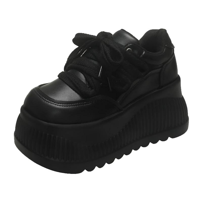 Fashion Casual Chic Platform Breathable Sneakers Lace-up Comfortable Anti Slip Thick Bottom Womens Running Shoes Black White