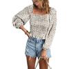 Slim Looking Square Collar Fashion Print Pullover Long Sleeves T-shirt