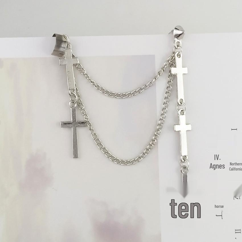 European and American Punk Style Double-Layer Cross Tassel Chain Ear Clips for Women