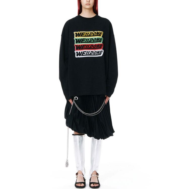 WE11DONE Ss22 Rainbow Logo Pattern Round Neck Minimalist Long Sleeve T-Shirt Unisex Tops Black WD-TT1-22-653-U-BK