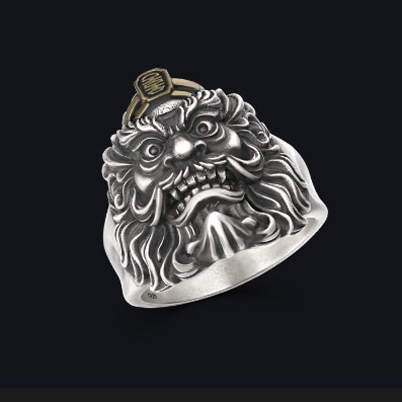 Adjustable Sterling Khong Kui Finger Ring Men Women Vintage Ethnic Style Statement Jewelry