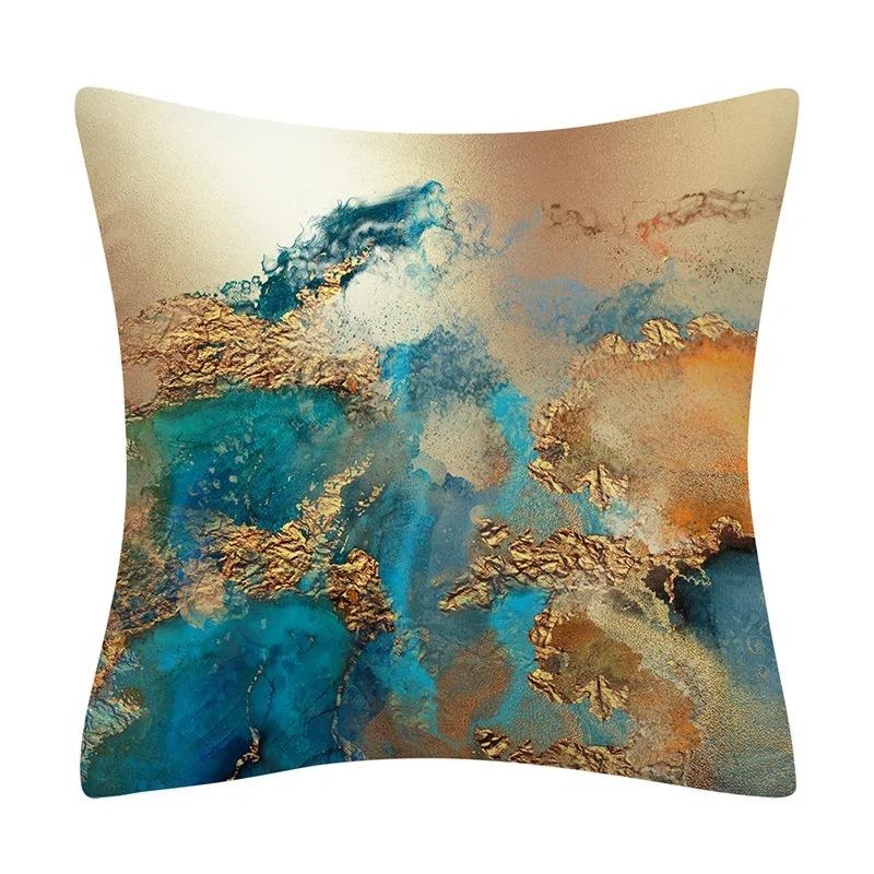 

Turquoise Decorative Cushion Cover Abstract Art Striped Pillow Cover Sofa Bedroom Car Throw Pillow 16x16Inch