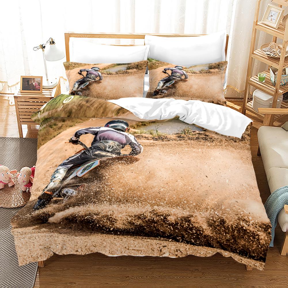 Dirt Bike Duvet Cover Motocross Bedding Set For Boy Motorcycle Rider Bedding Set King Polyester Comforter Cover With Pillowcase