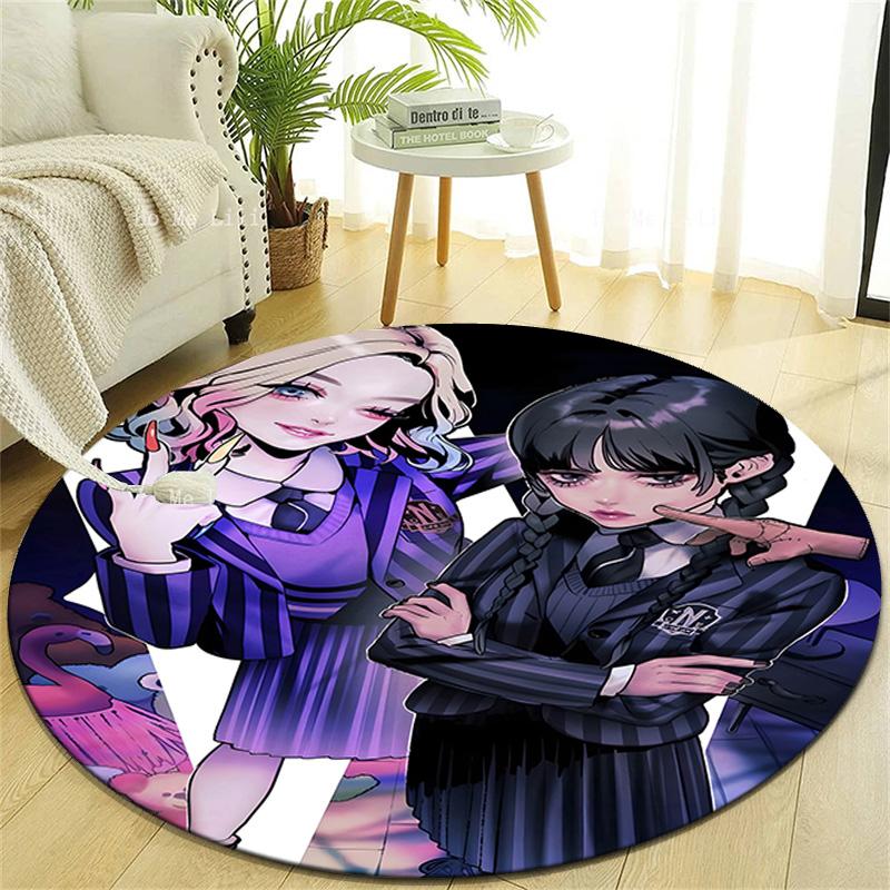 1pc Addams Family Wednesday6 Design Printed Area Round Carpet for Bedroom Living Room Home Decor Rugs Mat Non Slip Mat Rug for Bedside
