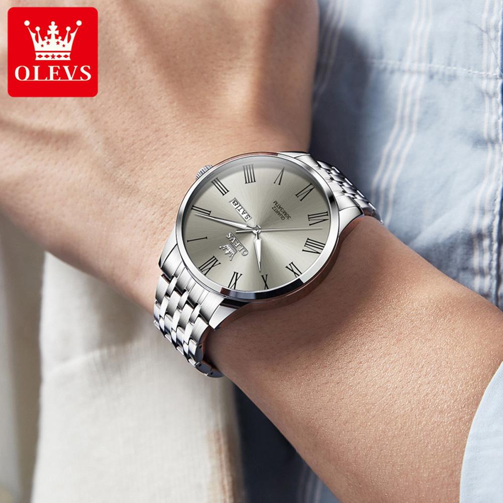 OLEVS Brand Original Man Watch Simplicity Roman Numeral Scale Classic Dual Calendar Business Luxury Quartz Wristwatches for Men