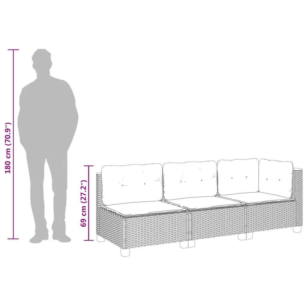 Garden Sofa with Cushions 3 Seater Beige Poly Rattan