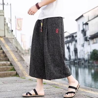 Summer Beach  Shorts Men Baggy Wide Leg Casual Capris Pants Sport Running Shorts Linen Trousers