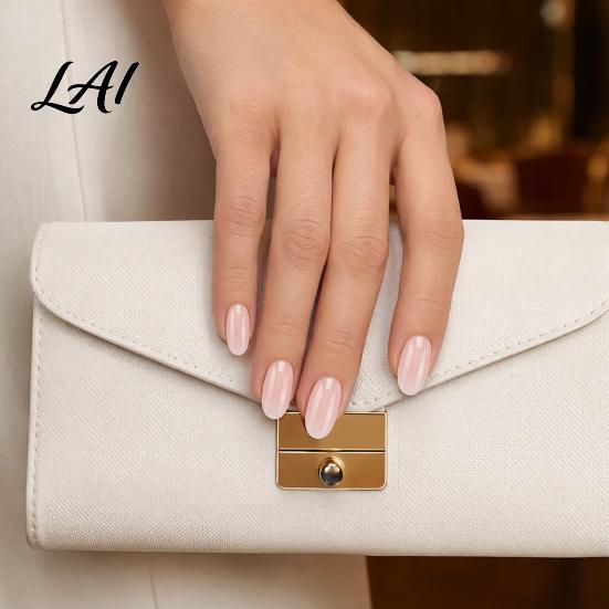 Natural Press-On Nails 24Pcs Women Nude Press on Nails Glossy Almond Stick-on Fake Full Cover Long Glue False Pre-shaped