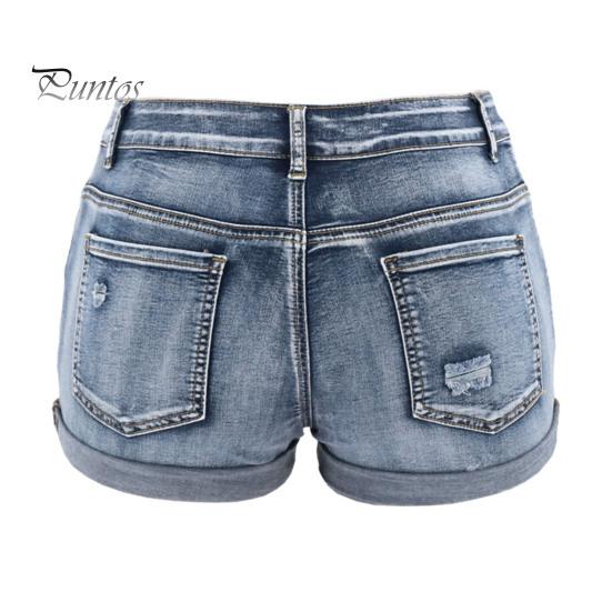 Pantaloni scurți din denim rupți pentru femei, talie medie, cu manșete rulate, elastici, pantaloni scurți de vară, distressed, cu buzunare