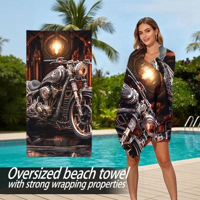 Steampunk-Stil Cruising-Motorrad Polyester Mikrofaser Strandtuch ist hoch saugfähig, geeignet für Schwimmen und Strandausflüge