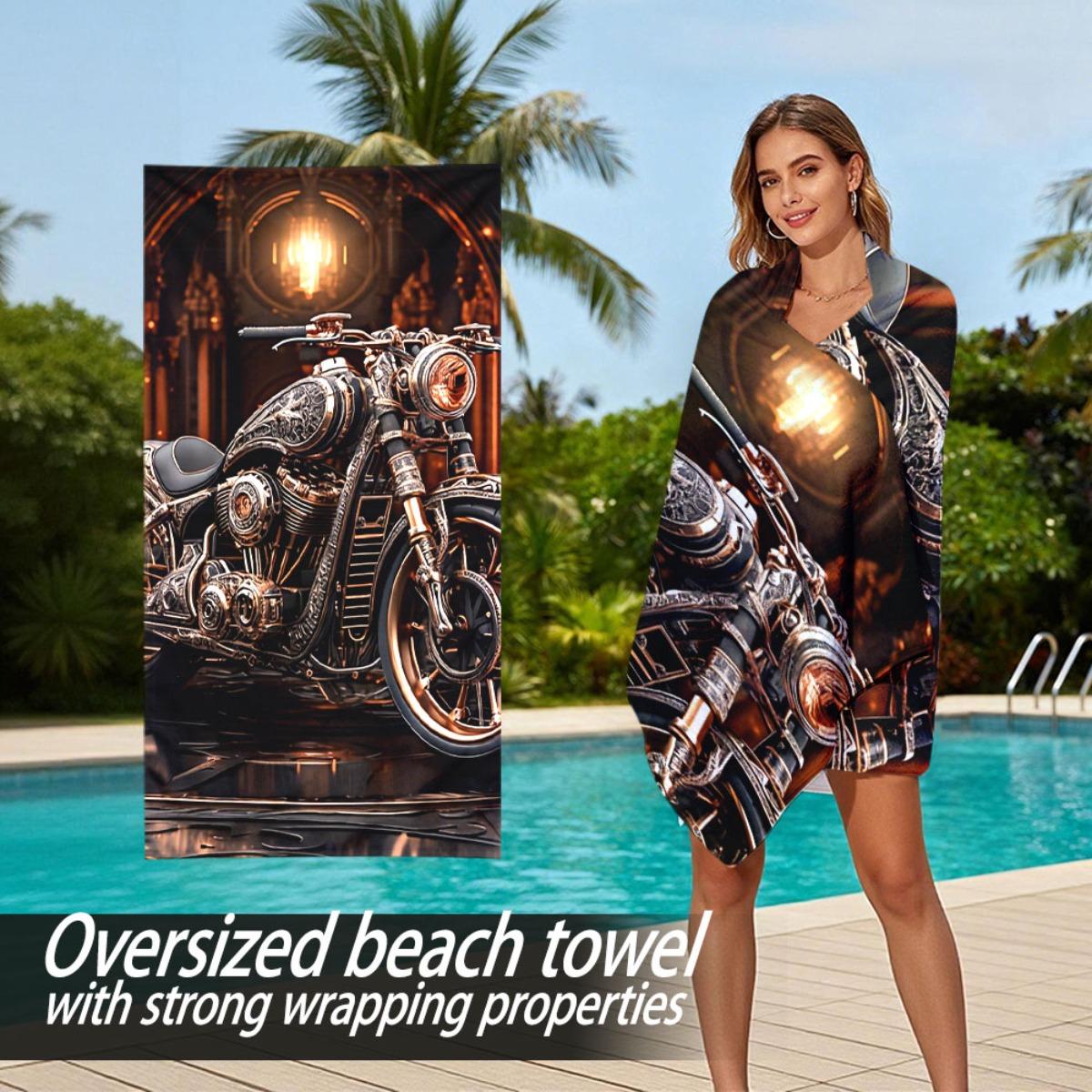 

Steam-punk style cruising motorcycle polyester microfiber beach towel is highly absorbent, suitable swimming and beach outings W40*H60(CM)