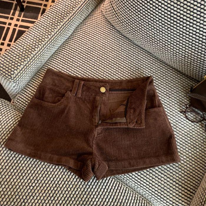 2025 Women s Khaki Corduroy High-Waisted A-Line Shorts, Autumn/Winter Slimming Wide-Leg Bootcut Style Extra Large кофейный