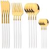 16Pcs Gold Dinnerware Stainless Steel Cutlery Set Kitchen Mirror Flatware Knife Fork Coffee Spoon Kitchen Home Tableware Set