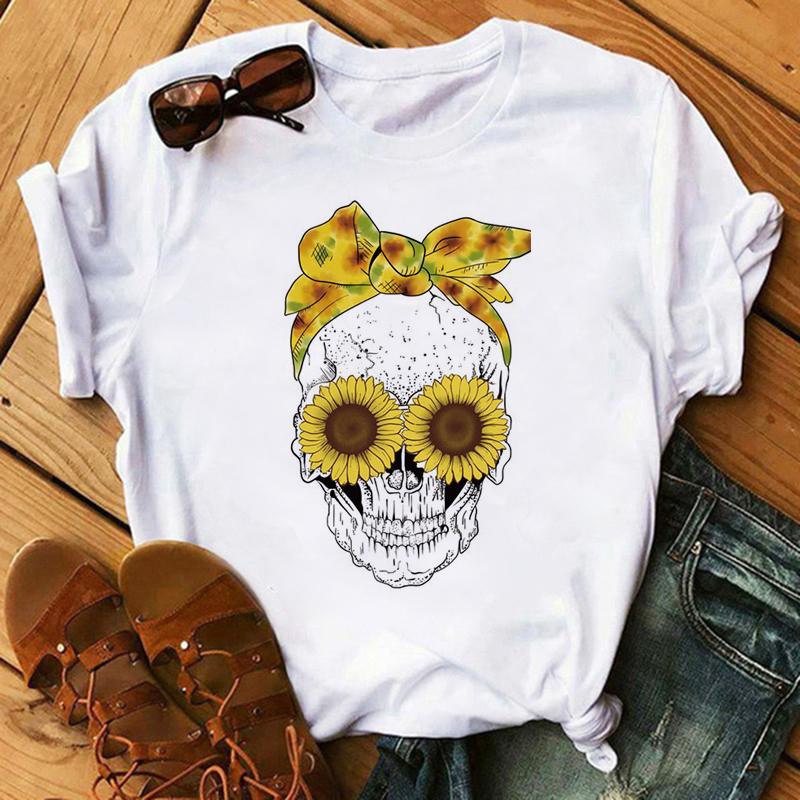 Camiseta De Arte Esttica Feminina De Flores De Caveira Roupas Punk Rock Camiseta Estampada Com Cavaleiro Roupas Fitness Vero 2020