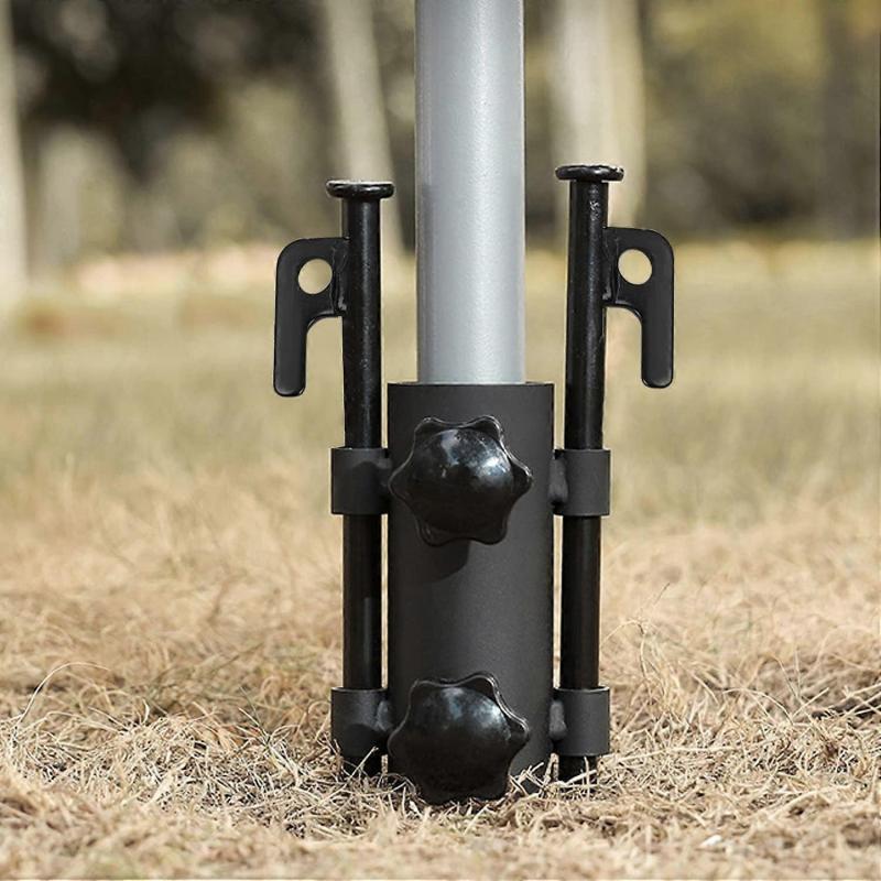 Awning Pole Bracket Awning Rod, Tent Pole - with 2 Pieces of 30cm Nails, Strong Stable Steel Tent Pegs, Black, 30*6cm