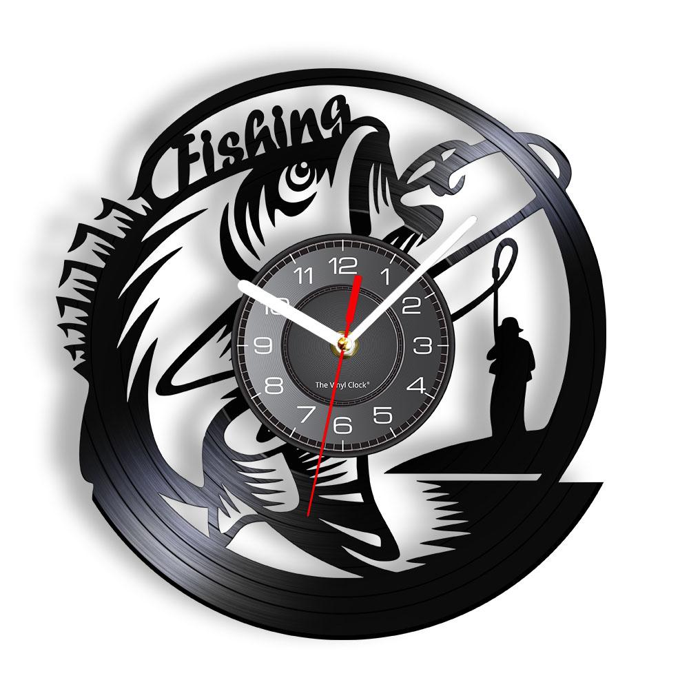 Gone Fishing Wall Art Sign Fish Rod Fisherman Wall Clock Interior Fishing Vinyl Record Wall Clock Handmade Gift For Fishermen