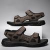 Sommer Neue Herren Ledersandalen Leicht und Bequem Klettverschluss Strandschuhe Retro Extra Groß Outdoor Freizeit Sportsandalen