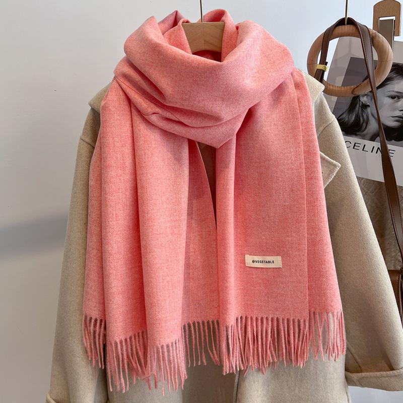 New imitation cashmere scarf women's autumn and winter versatile solid color khaki warm scarf shawl men