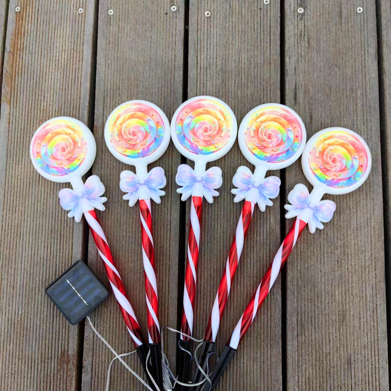 

5 шт. в одном солнечном газоне, уличные рождественские банты, леденцы, светодиодные светильники для украшения сада, водонепроницаемые ландшафтные светильники для балкона 687 5 pieces in one