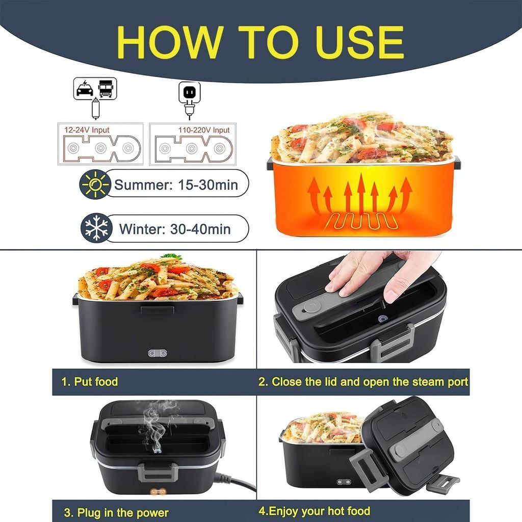 75W 1.8L Stainless Steel Detachable Heating Bowl Car/Truck/Office Dining Box Microwave Oven Portable Electric Heated Lunch Box