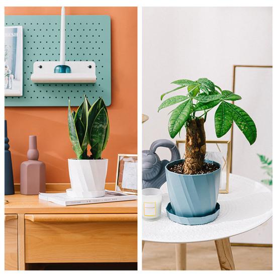 Einfarbiger Blumentopf für Sukkulenten aus Kunststoff mit Tablett, Garten-, Heim- und Café-Dekoration