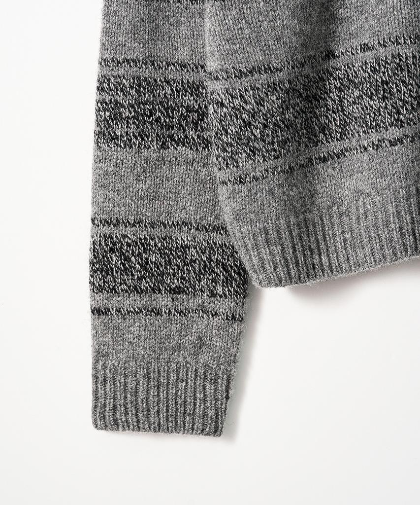 Trip Le Sens [100% Wool] Pure Light Jacquard Yarn Stripe Crop Cardigan_Gray Black