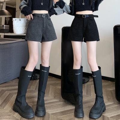 Damskie Spodenki Wełniane w Nowym Stylu na Jesień i Zimę z Wysokim Stanem, Pogrubione, do Noszenia na Zewnątrz, w Linii A, z Szerokimi Nogawkami, Casualowe Spodnie Bootcut